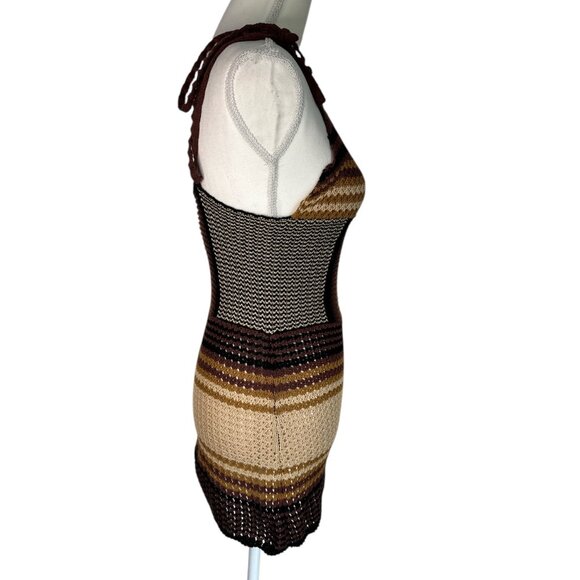 THE ATTICO Mini Dress in Brown Shades New Womens Crochet Knit - Picture 7 of 17